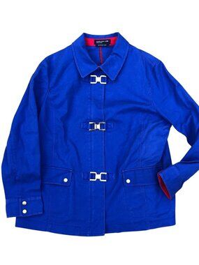 JONES NEW YORK SIGNATURE Stretch Buckle Jacket Coat Women's LG Blue